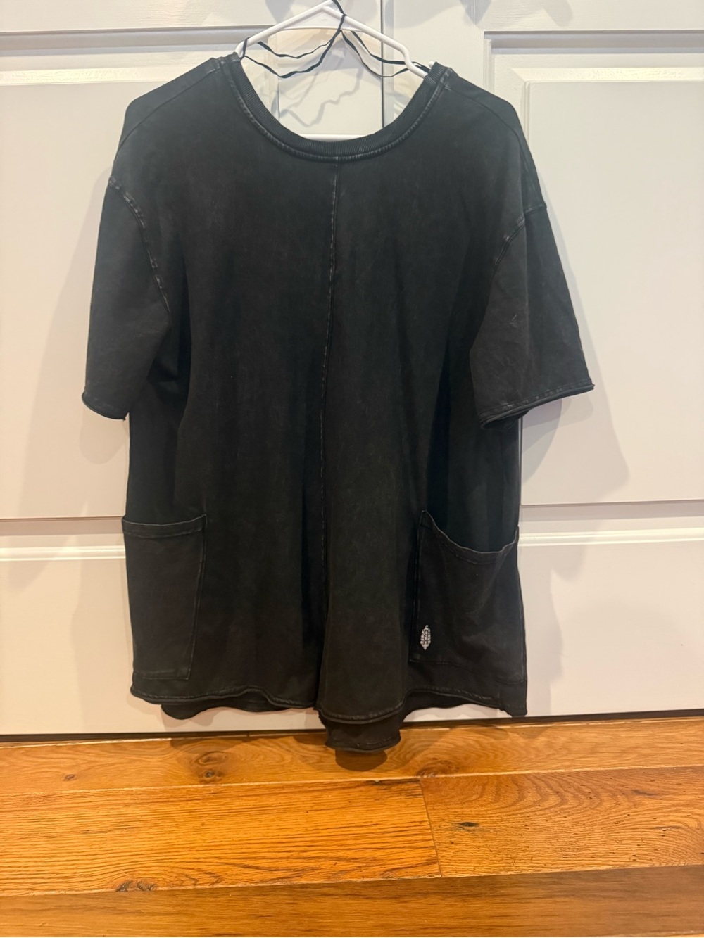 Free People Black Short Sleeve Romper with Front Pockets